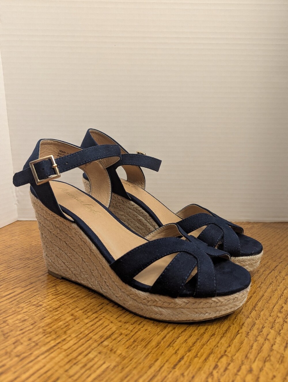 American Eagle │ Wedge Sandals │Womens 8 1/2 │Navy Faux Suede Espadrille Strap